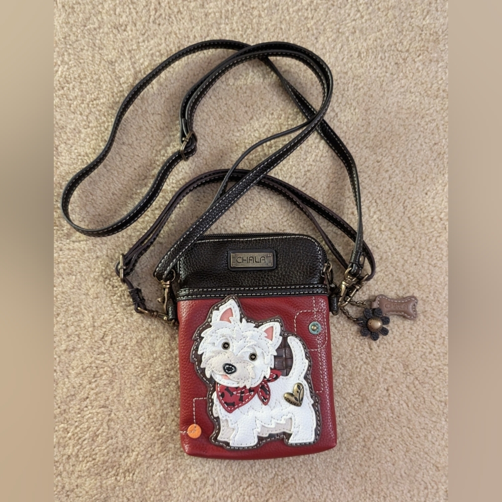 Chala Red Crossbody Bag with Dog Design
